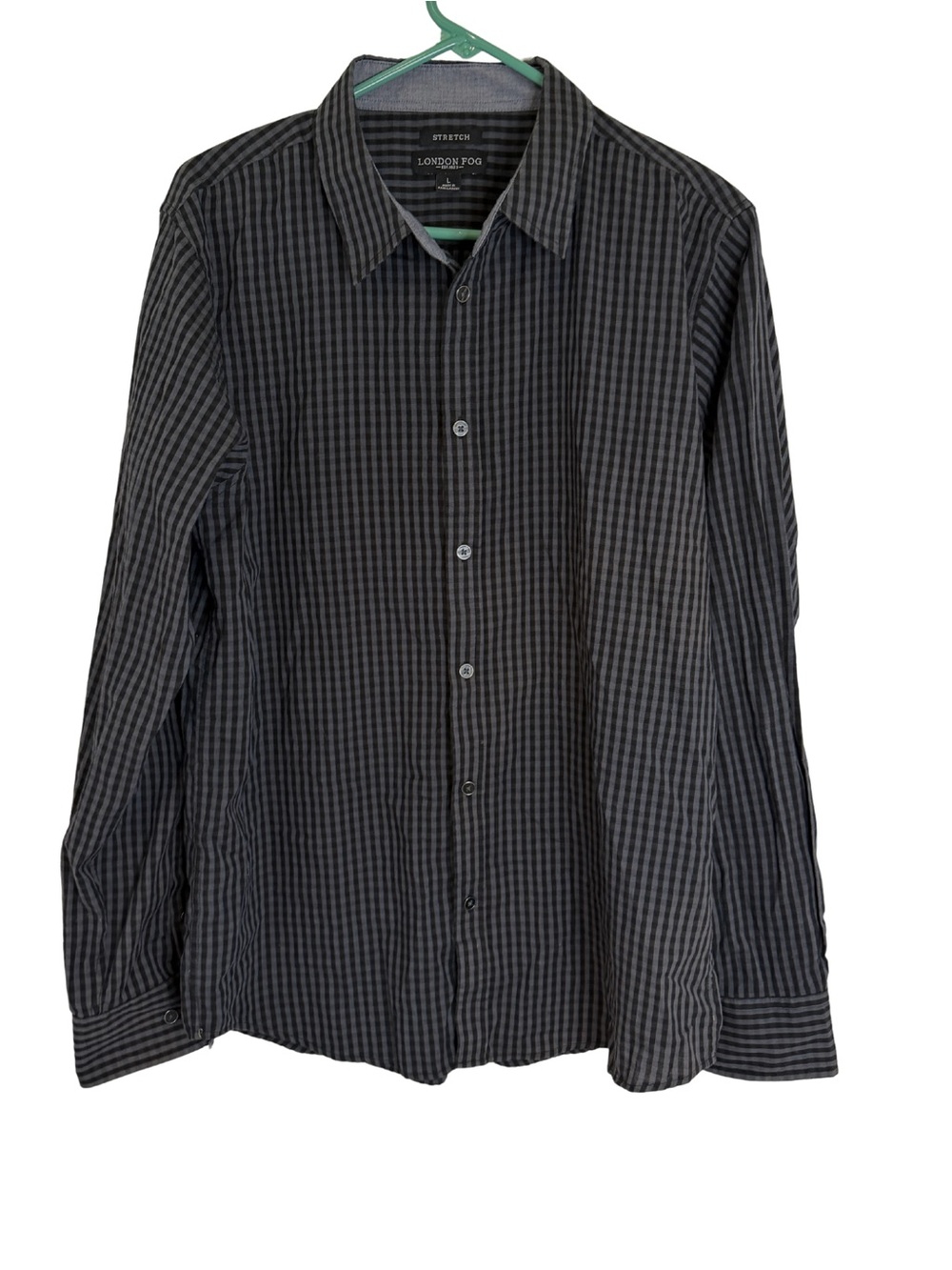 3/$20 London Fog Men’s Gray & Black Gingham Long Sleeve Button Down Shirt
